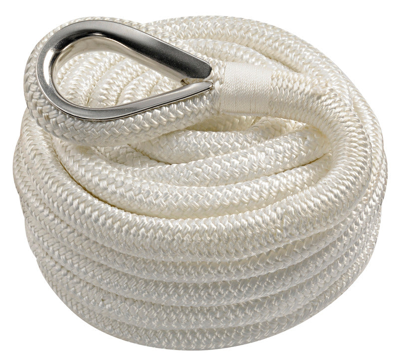 Double braided leaded mooring line with thimble