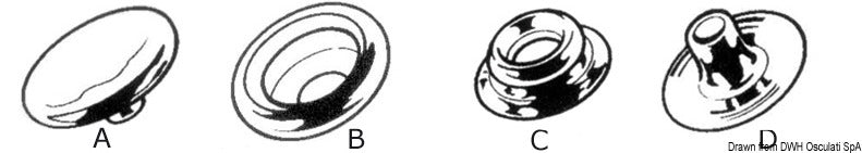 Nickel-plated brass snap buttons and AISI 316 steel