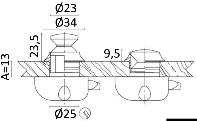 Nuppi kromatulla messinkirenkaalla