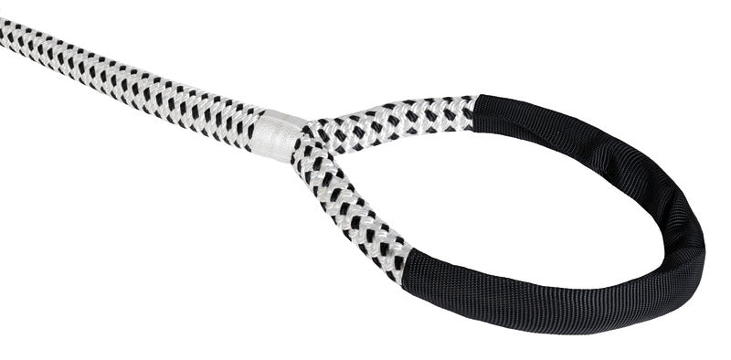 Mooring line with spliced ring and reinforced cover