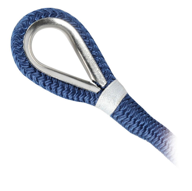 Double braided leaded mooring line with thimble