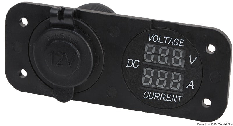 Digital voltmeter/ampere meter and sockets for recess mounting