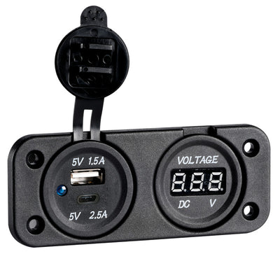 Digital voltmeter/ampere meter and sockets for recess mounting