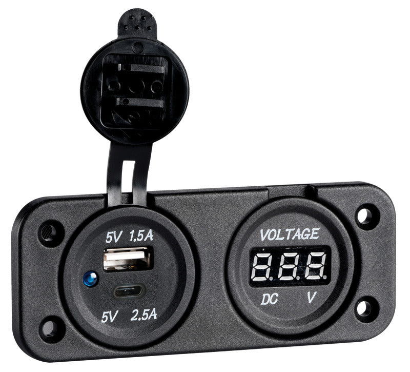 Digital voltmeter/ampere meter and sockets for recess mounting