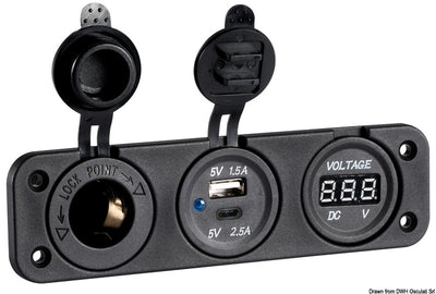 Digital voltmeter/ampere meter and sockets for recess mounting
