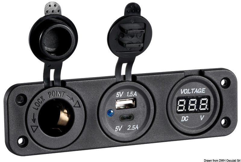 Digital voltmeter/ampere meter and sockets for recess mounting