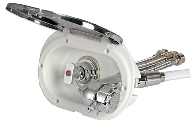 Soikea suihkulaatikko hanalla ja painonappisuihkulla Desy