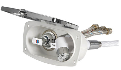 New Edge deck shower with Boris mixer and push-button shower head