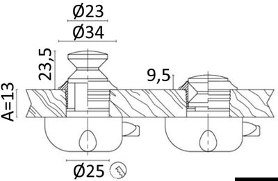 Knob with chromed brass ring