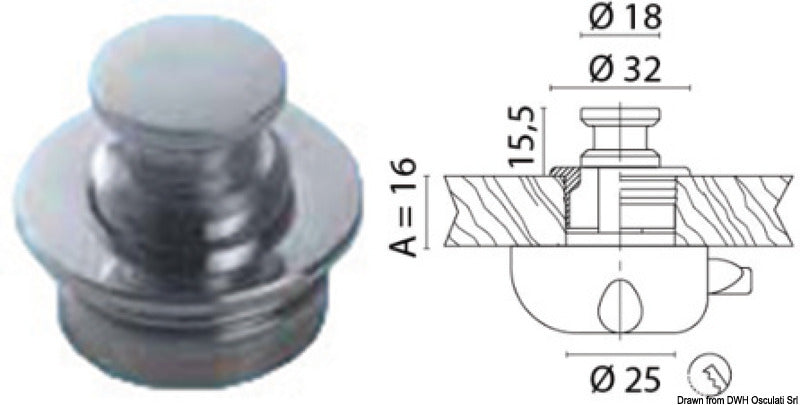 Nuppi kromatulla messinkirenkaalla