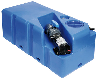 Musta vesisäiliö vaakasuoralla liotusalustalla