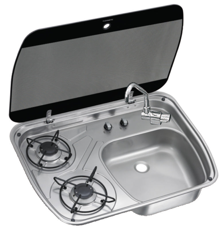 SMEV/DOMETIC stainless steel hob with smoke tempered glass lid