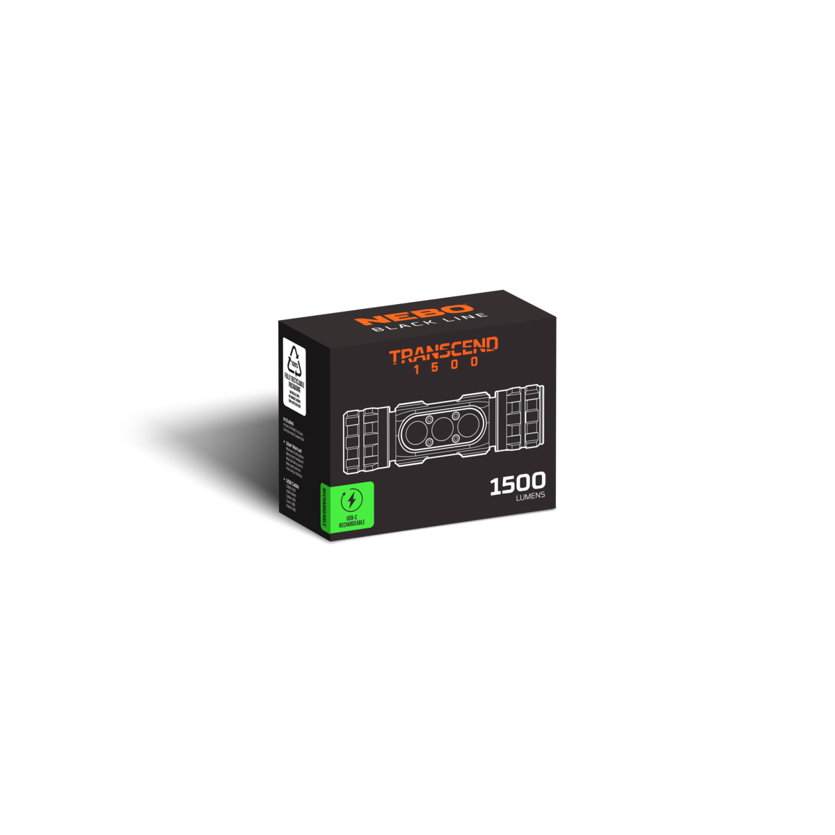 Transcend 1500 ladattava otsavalaisin - Black Line